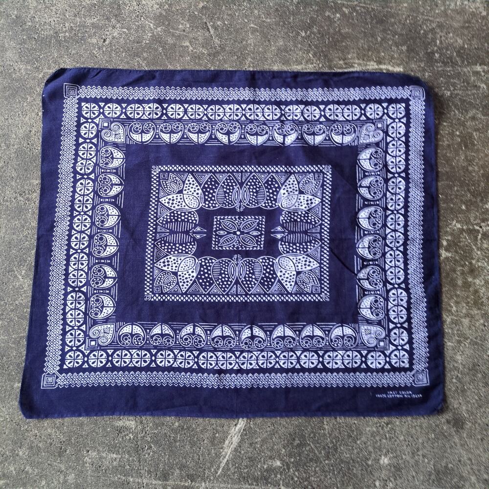 Vintage 60s Schneierson Fast Color Bandana Blue Paisley Handkerchief Motif